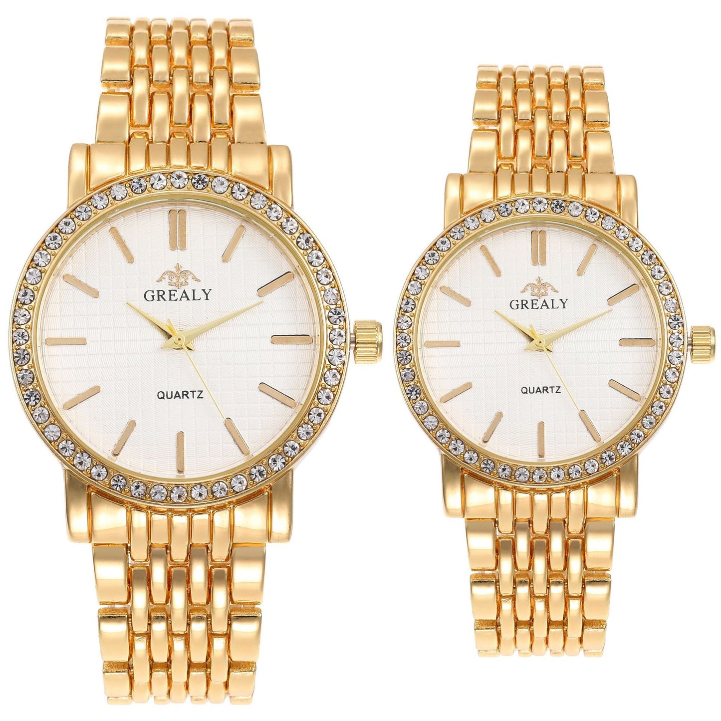 Simple Casual Quartz Watch with Steel Strap and Diamond Detailing