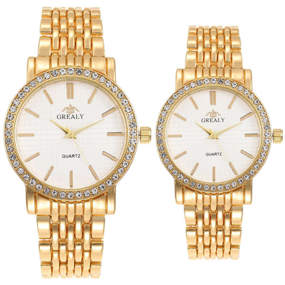Simple Casual Quartz Watch with Steel Strap and Diamond Detailing