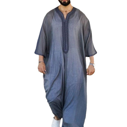 Thin Gray Linen Cotton Loose Muslim Robe