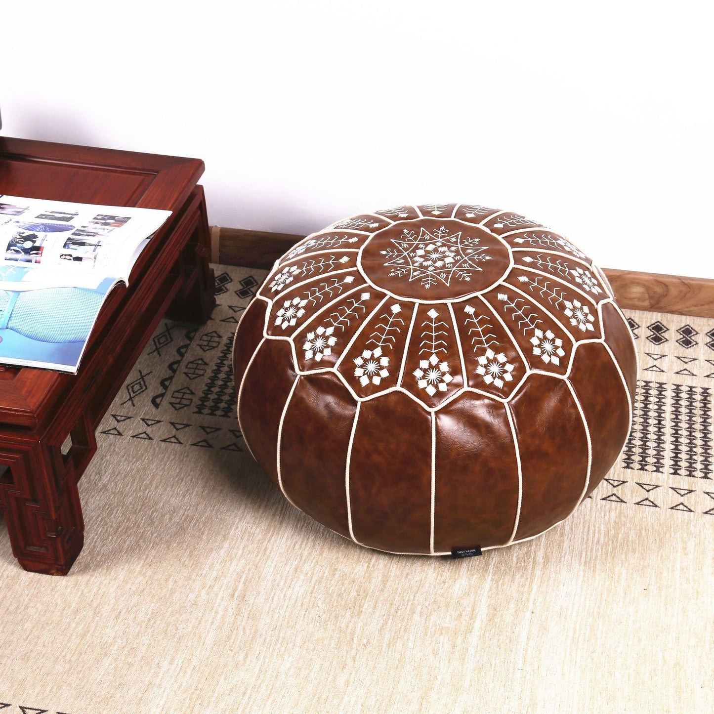 Moroccan Leather Hand-Embroidered Futon