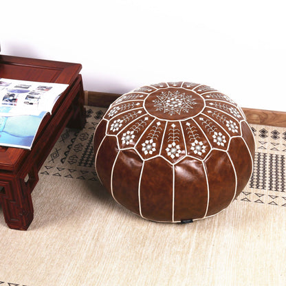 Moroccan Leather Hand-Embroidered Futon