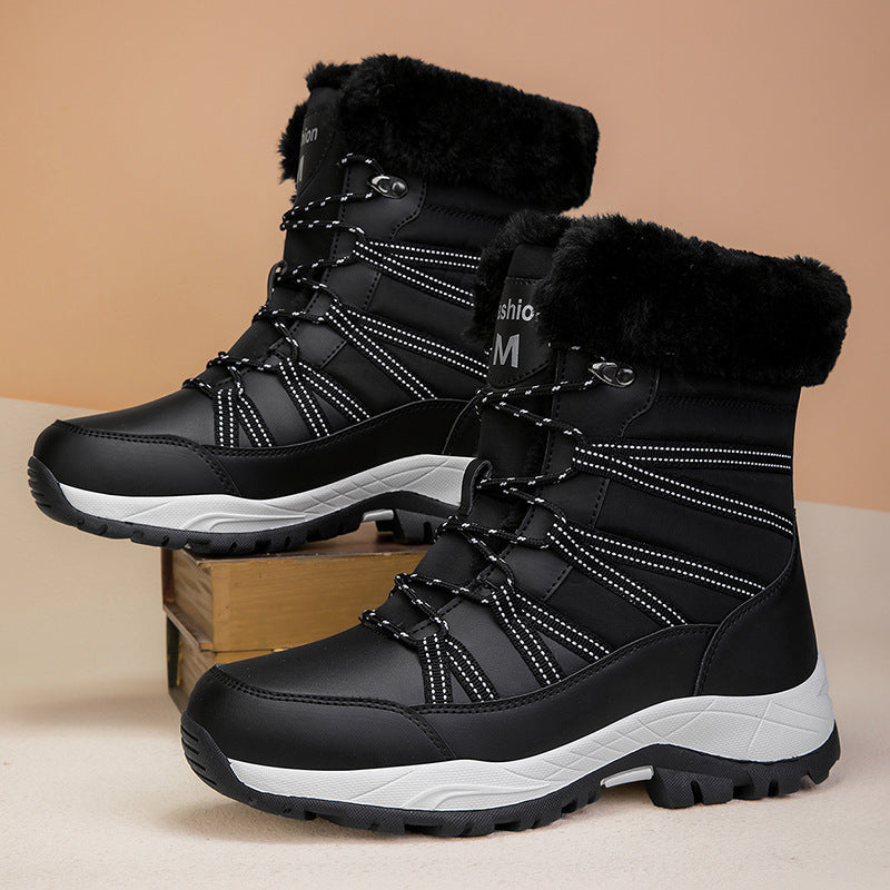 Winter Fleece-lined Thicker Non-slip Cotton-padded Shoes Outdoor Middle Boots