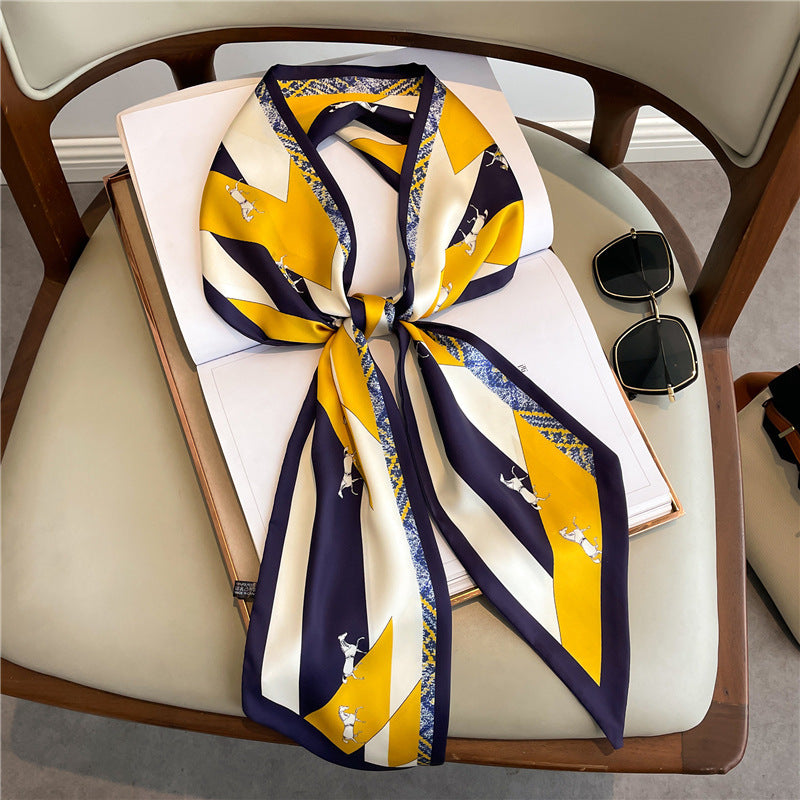 Thin Houndstooth Silk Scarf - Hair Tie