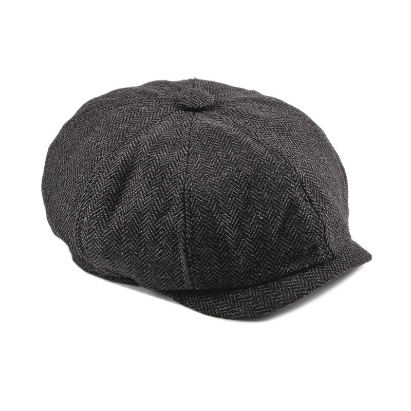 Fashion Retro Octagonal Hat Men's Plaid Beret