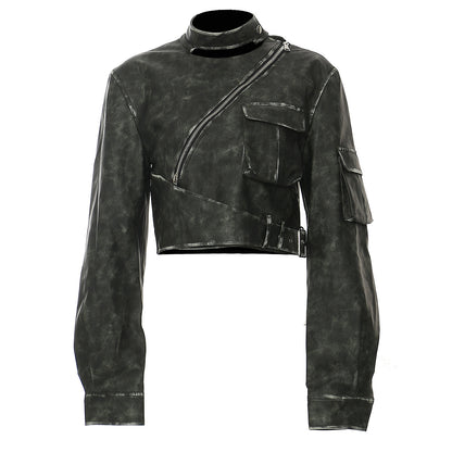 Irregular Cutting And Polishing Process Leather Coat