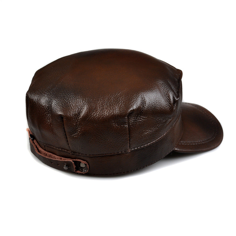 Autumn Winter Men's Genuine Leather Octagonal Cap