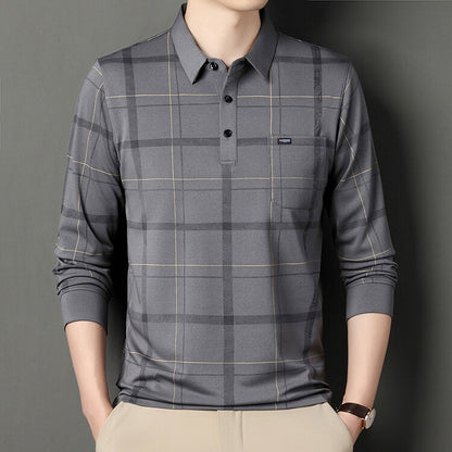 Men's Autumn Long Sleeve Striped Polo Shirt