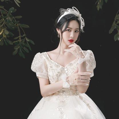 Bridal Handmade Pearl White Bow Gloves