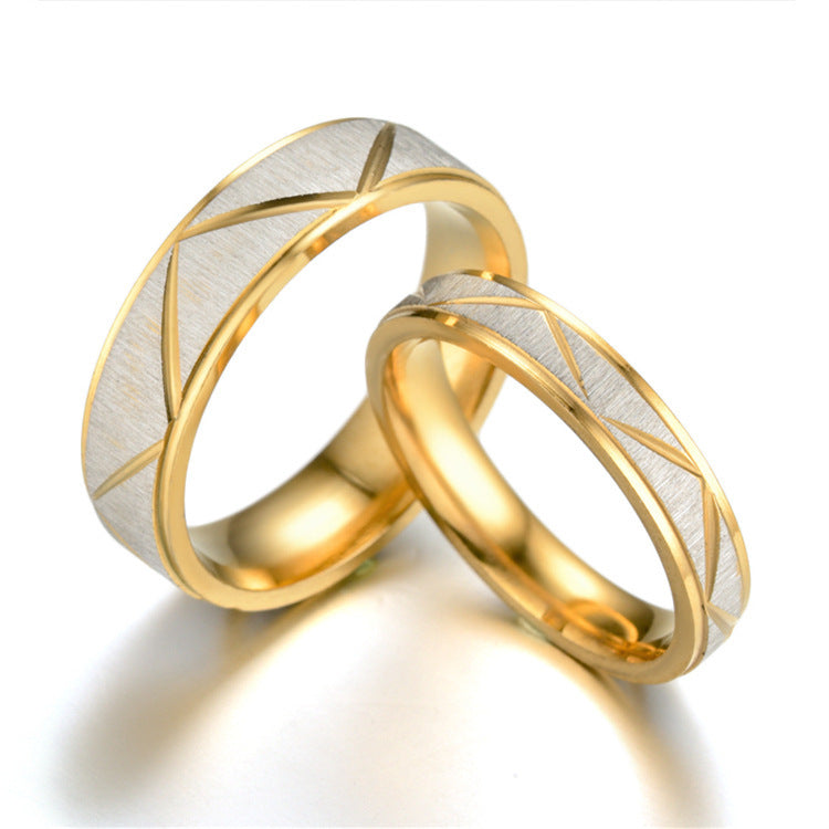 24K Gold Titanium Steel Couple Ring
