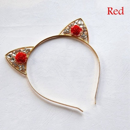Alloy Diamond Rose Cat Ears Headband