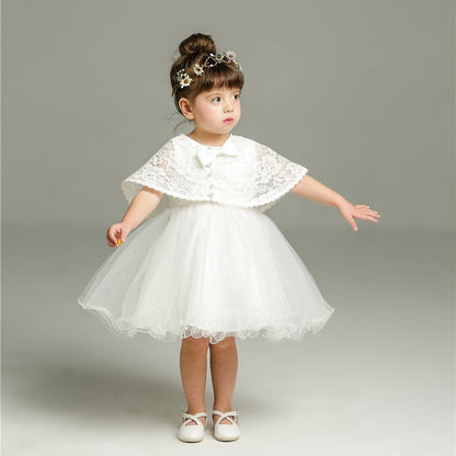 Cute Baby White Fluffy Dress Two-piece Set