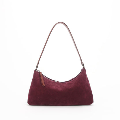 Retro Matte Top-grain Leather Niche Suede Shoulder Bag