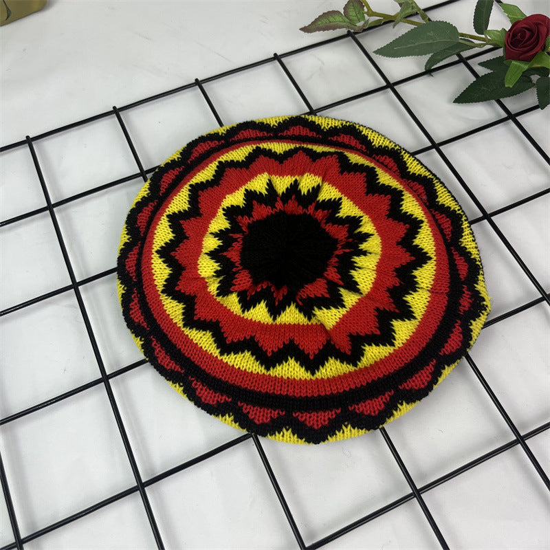 Hand Crocheted Wool Beret Jamaica Colorblock