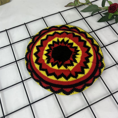 Hand Crocheted Wool Beret Jamaica Colorblock