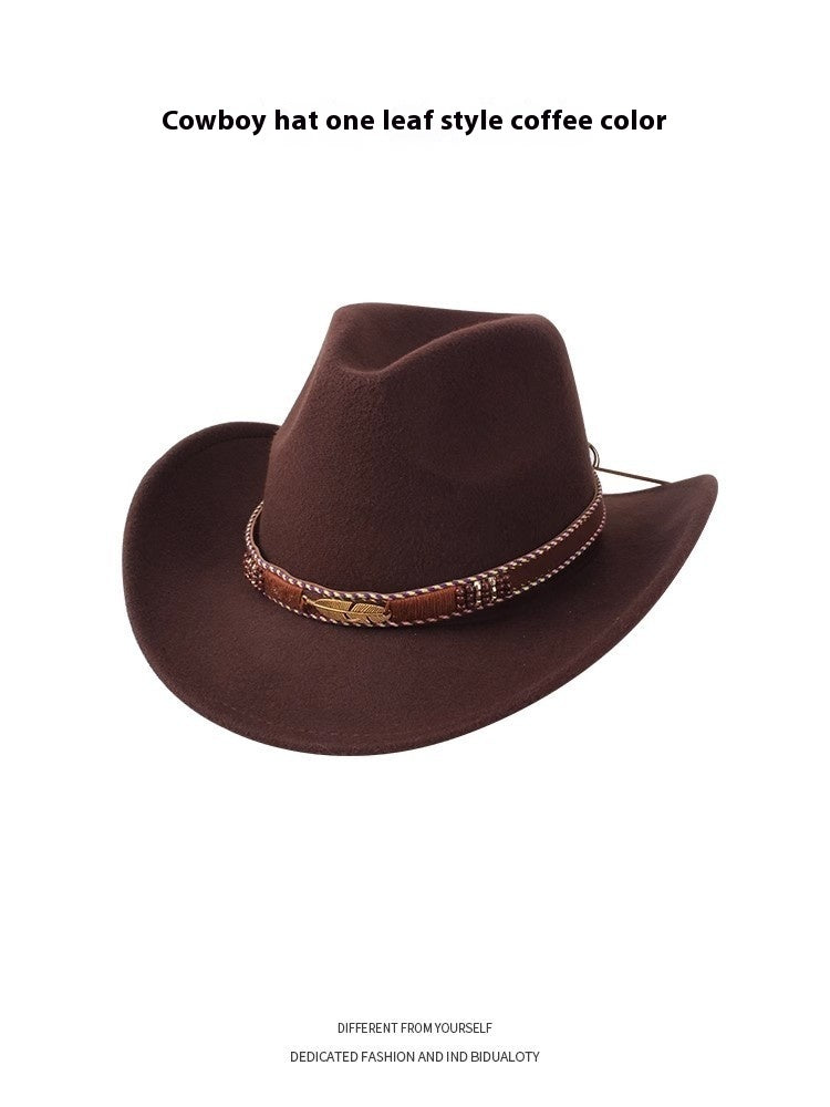European And American Style Woolen Cowboy Hat Men's Lady Couple Ethnic Style Curling