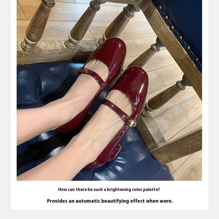 Platform Leather Shoes Shallow Mouth Round Head Chunky Heel