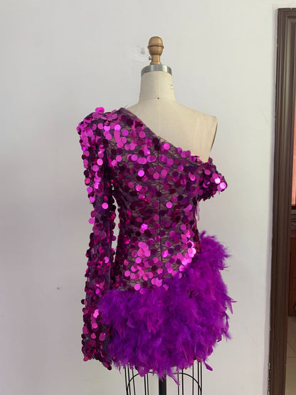 Purple Feather Sequin Dress