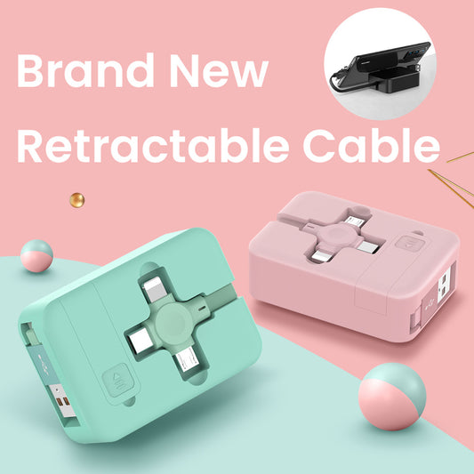 4 in 1 Retractable USB Cable Macaron Type C Micro iPhone