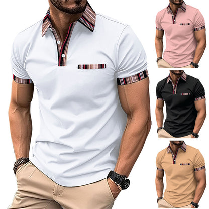 Printed Collar Button Versatile Men's T-shirt