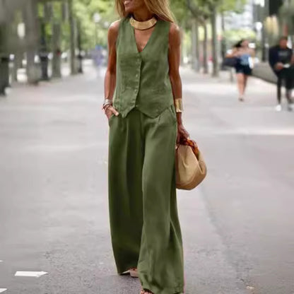 Women's Casual Solid Color Vest Trousers Suit