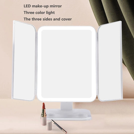 Trifold Makeup Mirror With Light 68 LED Vanity Mirrors 10X Magnifying 180Rotation