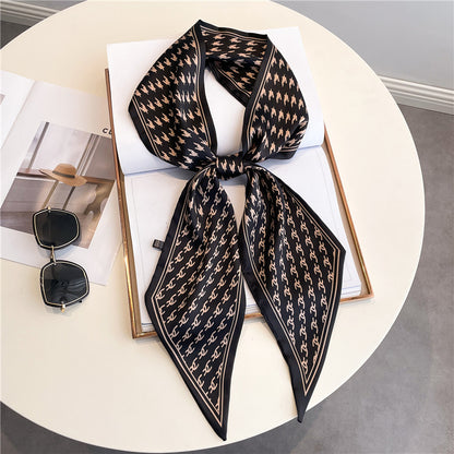 Thin Houndstooth Silk Scarf - Hair Tie