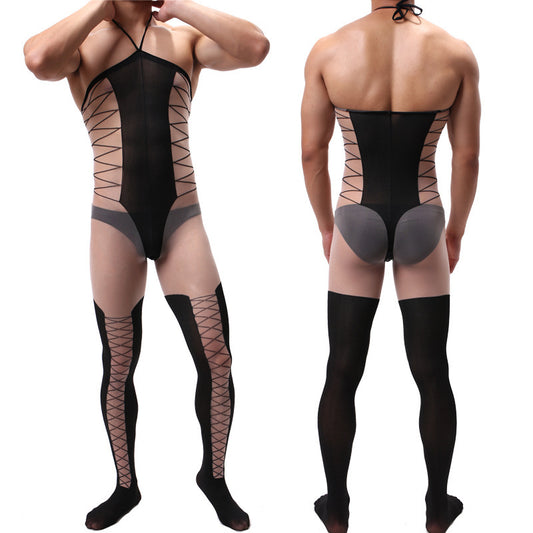 Men's Jacquard Sling One Piece Silky Stockings