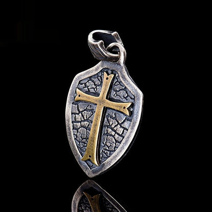 S925 Sterling Silver Cross Shield Pendant