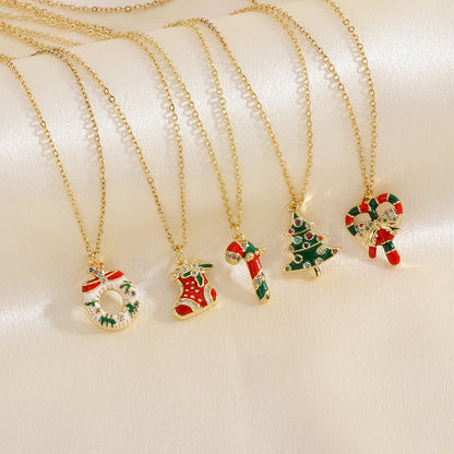 Christmas Necklace, Santa, Snowman, Rhinestones