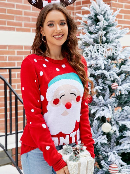 Women's Santa Sweater, Red, Embroidery, Long Sleeve