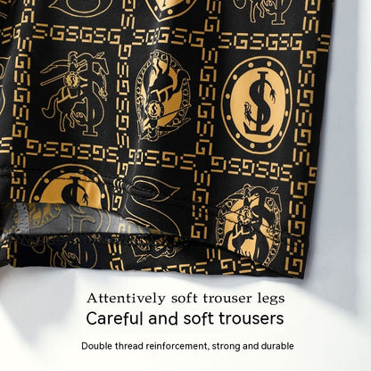 Summer Men's Ice Silk Retro Printed Antibacterial Shorts