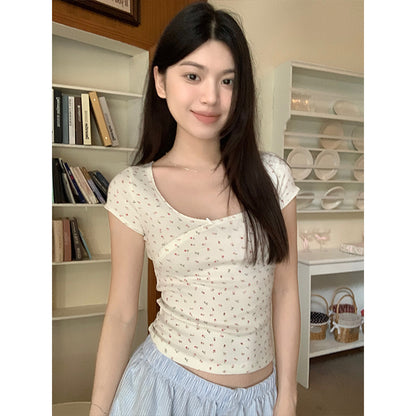 Bow Short-sleeved T-shirt Scoop Short Desire Style T-shirt