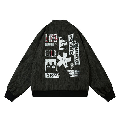 Letter Print Loose Stand-up Collar Jacket
