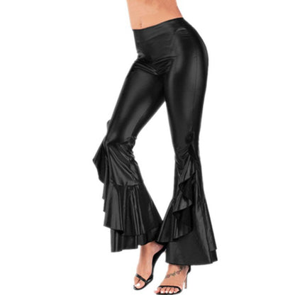 Women's Slim-fit Leather Bell-bottom Pants