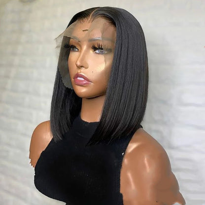Short Bone Straight 13x4 Transparent Lace Front Wig