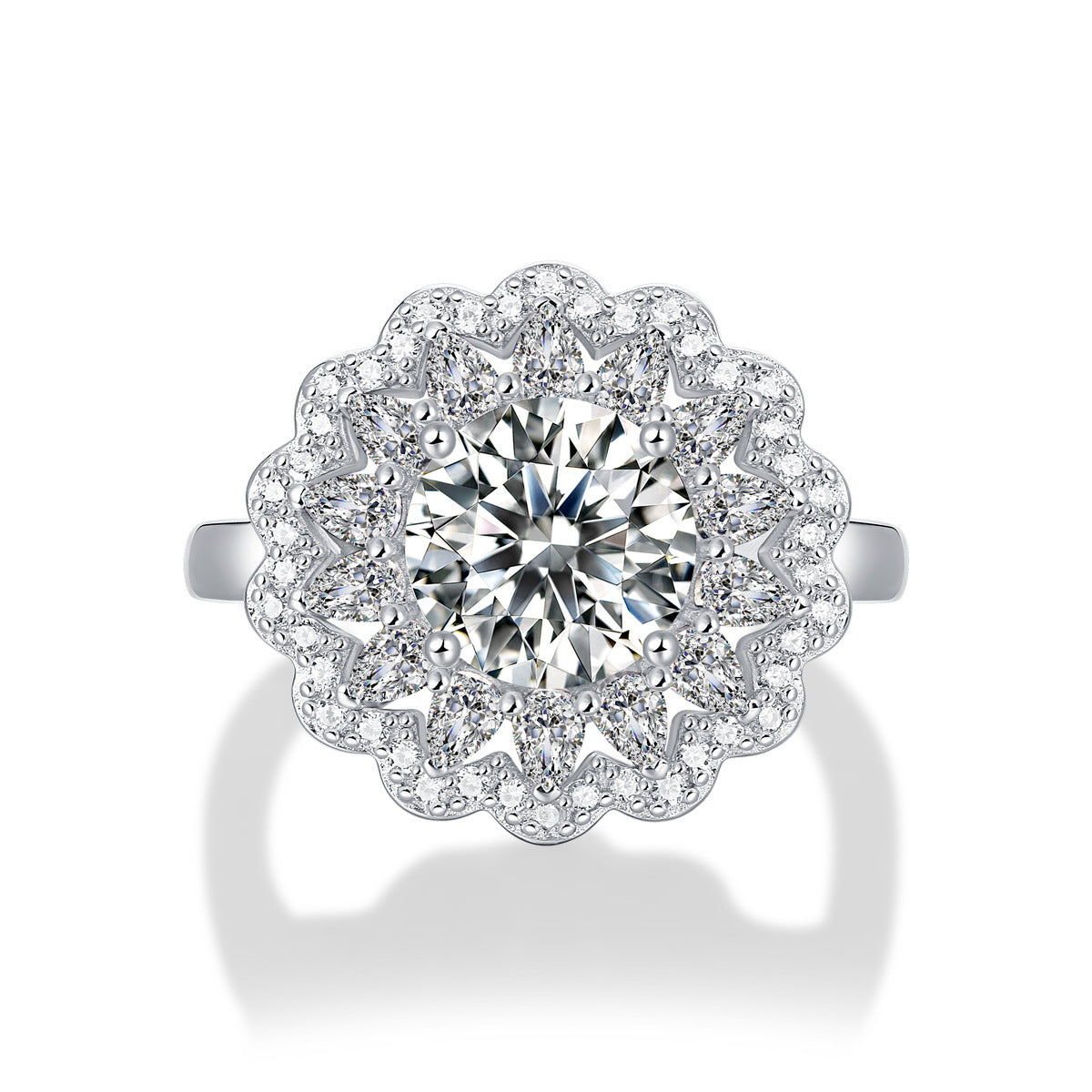 Adjustable S925 Silver Moissanite Flower Ring