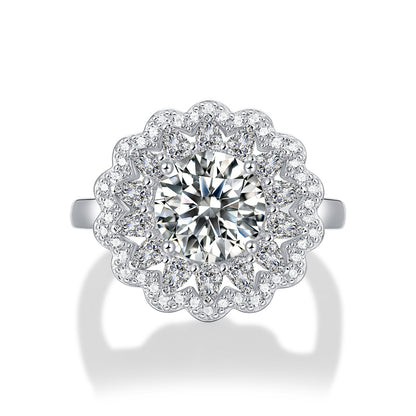 Adjustable S925 Silver Moissanite Flower Ring