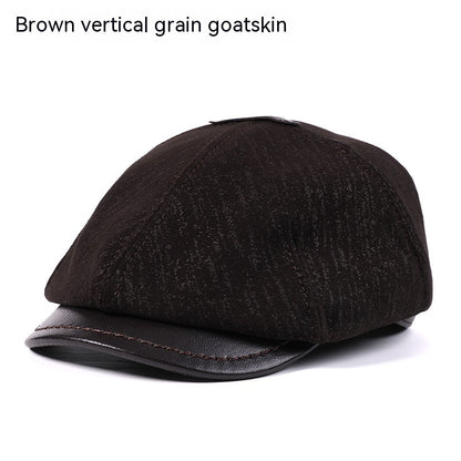 Men's Sheepskin Peaked Beret Newsboy Leather Hat