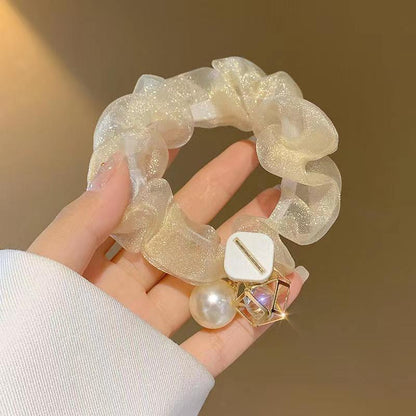 Light Luxury Pearl Organza Highly Elastic Hair Rope