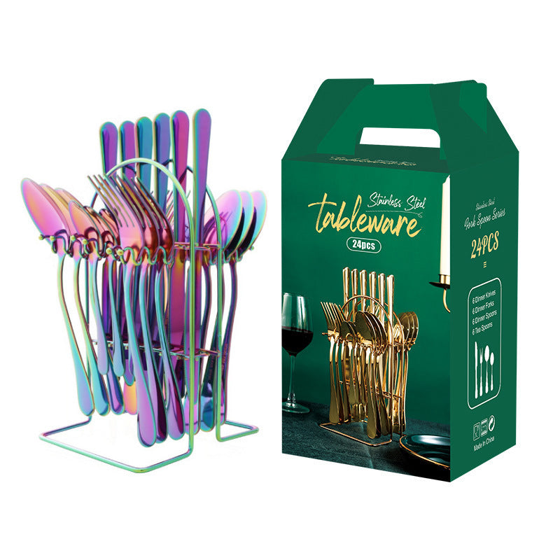 Gold Stainless Steel Cutlery Set With Rack