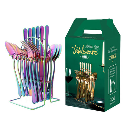 Gold Stainless Steel Cutlery Set With Rack