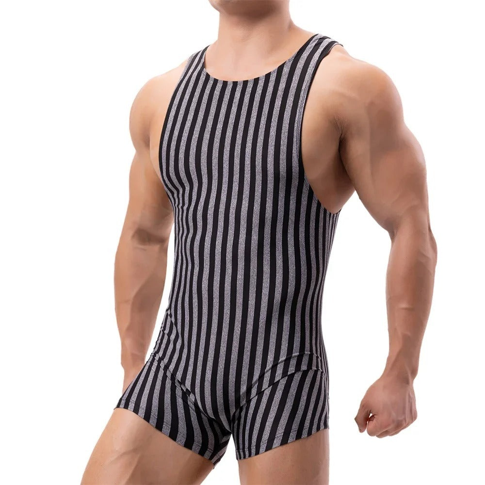 Men's Vertical Striped Pajamas Sports Jumpsuit