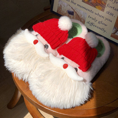 Cute Christmas Santa Claus Plush Slippers for Women