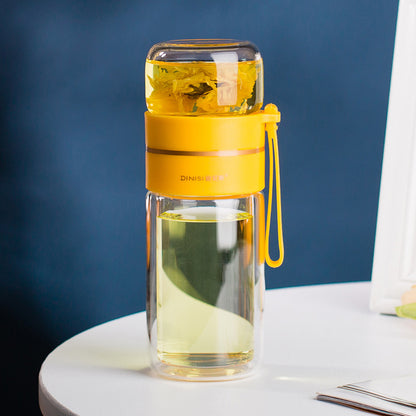 Glass Water Bottle with Tea Infuser and Double Wall