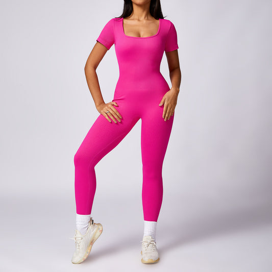 Women's Seamless High-Strength Thread Short-Sleeve Sports Jumpsuit