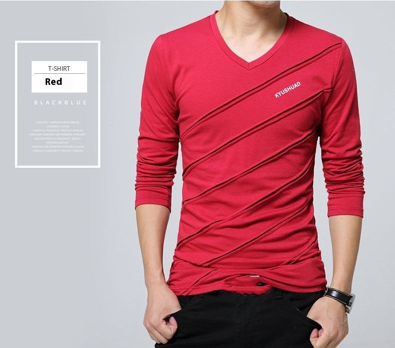 Men's Cotton V-neck Long Sleeve T-shirt