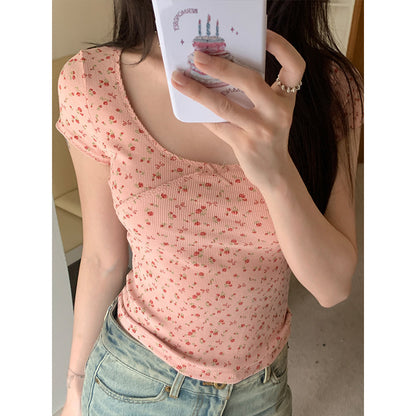 Bow Short-sleeved T-shirt Scoop Short Desire Style T-shirt