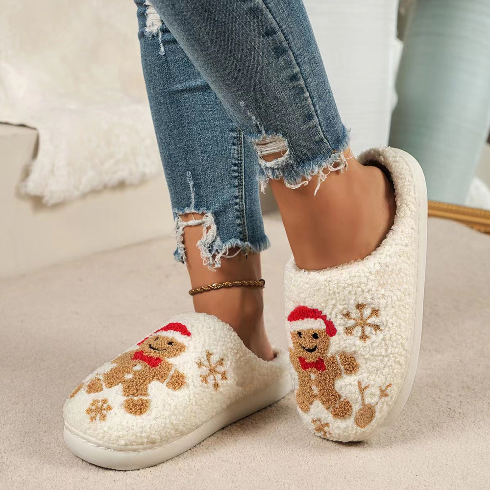 Christmas Snowflake Gingerbread Fuzzy Slippers