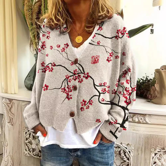Abstract Printing Casual Cloak Coat Cardigan Sweater