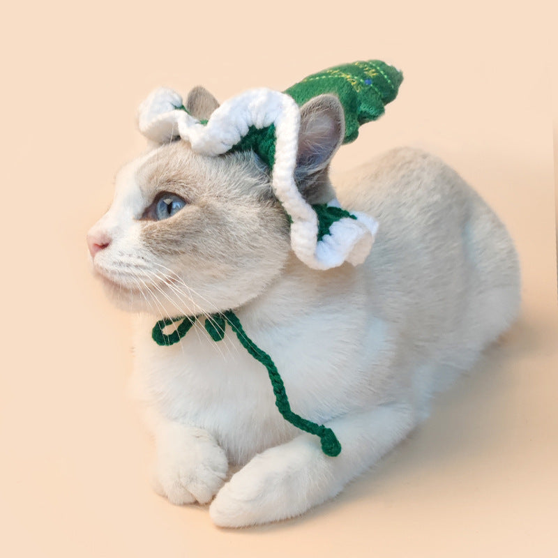 Christmas Tree Pet Head Cover Crochet Cat Dog Hat